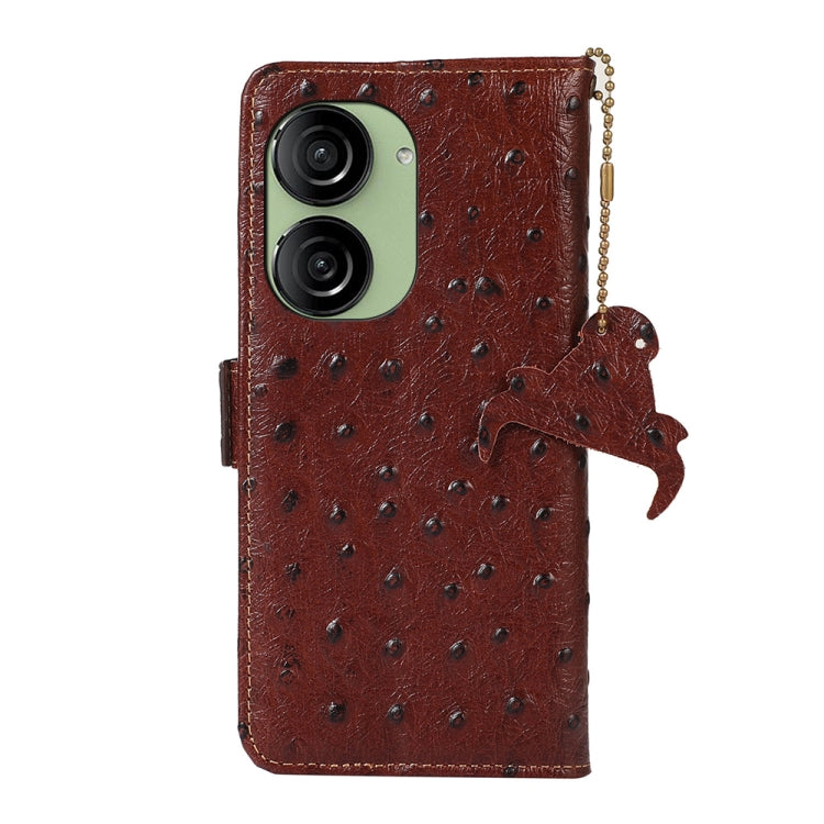 For Asus Zenfone 10 / Zenfone 9 Ostrich Pattern Genuine Leather RFID Phone Case(Coffee) - ASUS Cases by PMC TechLife | Online Shopping South Africa | PMC TechLife | Buy Now Pay Later Mobicred