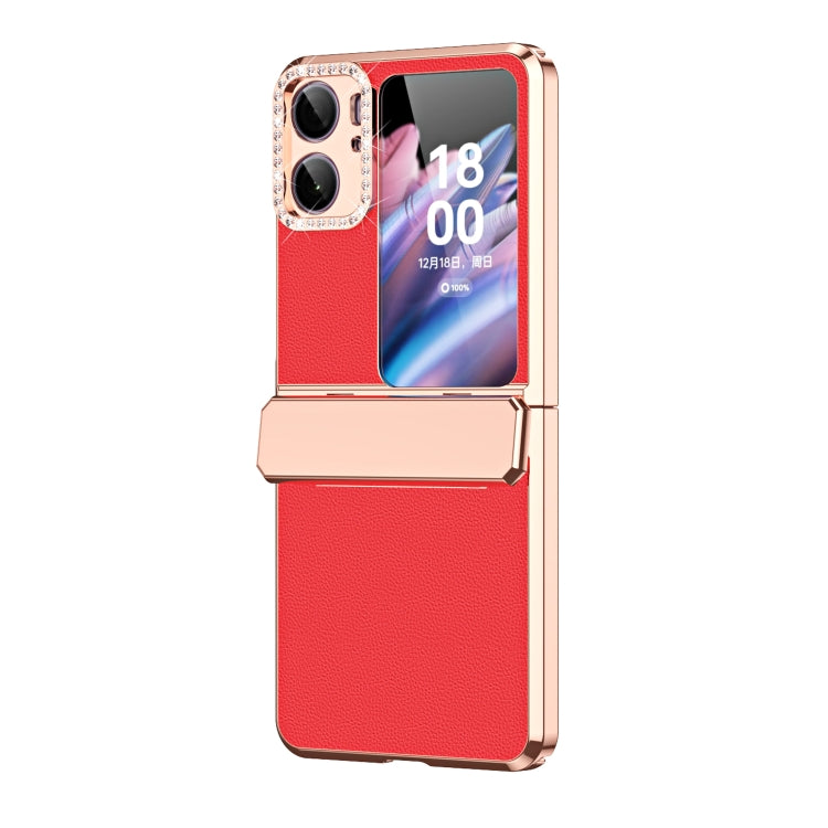 For OPPO Find N2 Flip Plated Plain Leather Folding Phone Case with Hinge(Red) - Find N2 Flip Cases by PMC Jewellery | Online Shopping South Africa | PMC Jewellery