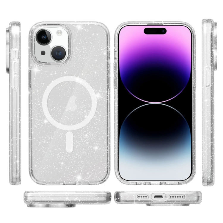 For iPhone 15 Terminator Style Glitter Powder MagSafe Magnetic Phone Case(White) - iPhone 15 Cases by PMC Jewellery | Online Shopping South Africa | PMC Jewellery