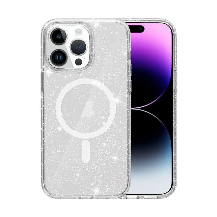 For iPhone 15 Pro Max Terminator Style Glitter Powder MagSafe Magnetic Phone Case(White) - iPhone 15 Pro Max Cases by PMC Jewellery | Online Shopping South Africa | PMC Jewellery