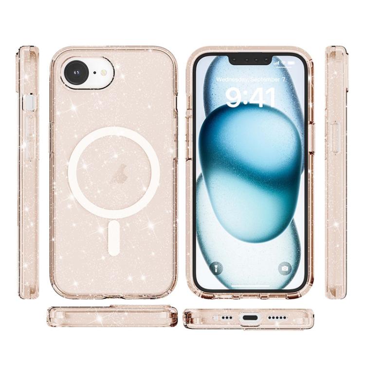 For iPhone 16e Terminator Style Glitter Powder MagSafe Magnetic Phone Case(Gold) - iPhone 16e Cases by PMC TechLife | Online Shopping South Africa | PMC TechLife | Buy Now Pay Later Mobicred