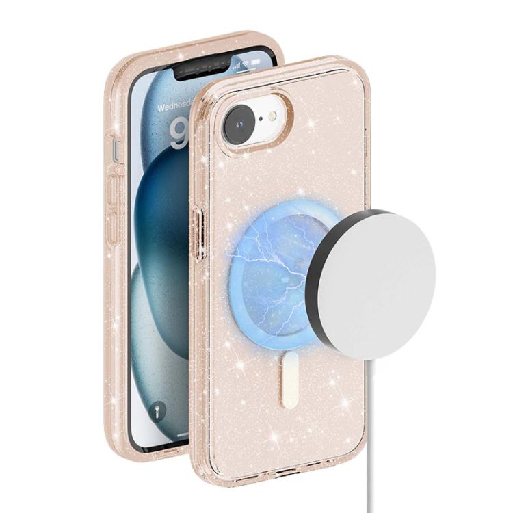 For iPhone 16e Terminator Style Glitter Powder MagSafe Magnetic Phone Case(Gold) - iPhone 16e Cases by PMC TechLife | Online Shopping South Africa | PMC TechLife | Buy Now Pay Later Mobicred