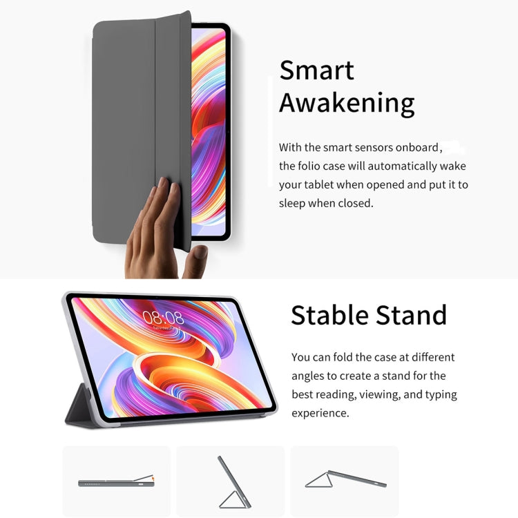 For Teclast T40S 3-Fold Holder Folio Leather Tablet Smart Case(Grey) - Teclast by TECLAST | Online Shopping South Africa | PMC TechLife | Buy Now Pay Later Mobicred