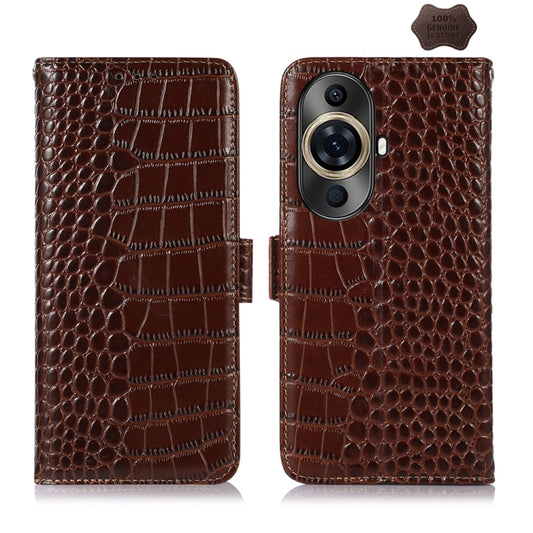 For Huawei Nova 11 Pro / 11 Ultra Crocodile Top Layer Cowhide Leather Phone Case(Brown) - Huawei Cases by PMC Jewellery | Online Shopping South Africa | PMC Jewellery | Buy Now Pay Later Mobicred