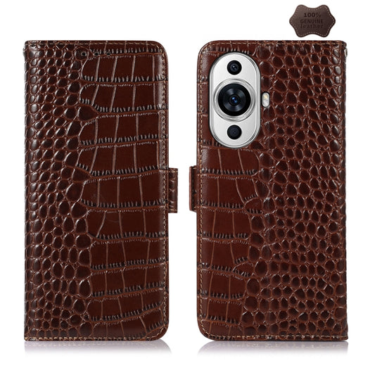 For Huawei Nova 11 Crocodile Top Layer Cowhide Leather Phone Case(Brown) - Huawei Cases by PMC Jewellery | Online Shopping South Africa | PMC Jewellery | Buy Now Pay Later Mobicred