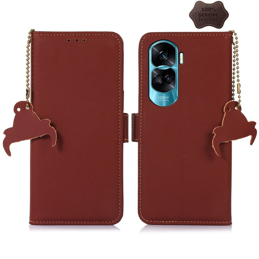 For Honor 90 Lite / X50i 5G Genuine Leather Magnetic RFID Leather Phone Case(Coffee) - Honor Cases by PMC Jewellery | Online Shopping South Africa | PMC Jewellery | Buy Now Pay Later Mobicred