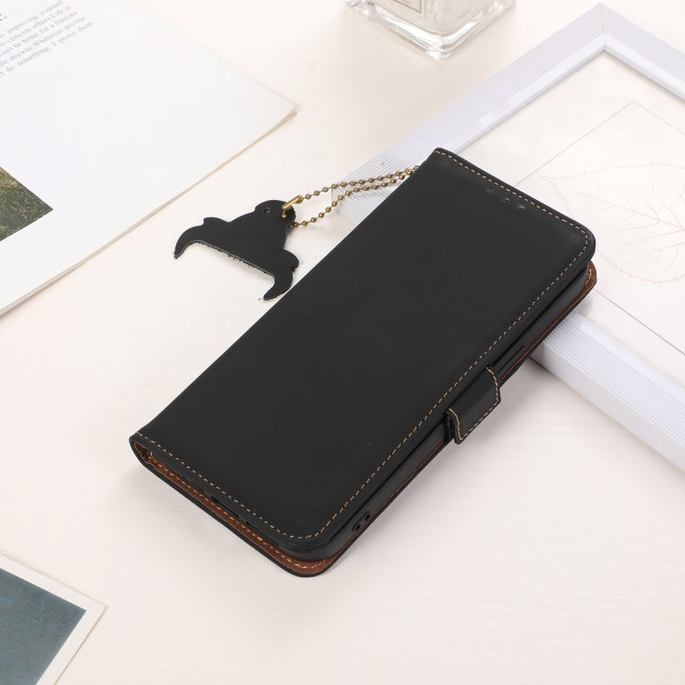 For Honor X7b Genuine Leather Magnetic RFID Leather Phone Case(Black) - Honor Cases by PMC TechLife | Online Shopping South Africa | PMC TechLife | Buy Now Pay Later Mobicred