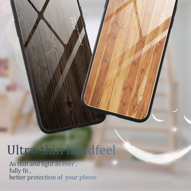 For iPhone 16 Wood Grain Glass Phone Case(Dark Brown) - iPhone 16 Cases by PMC TechLife | Online Shopping South Africa | PMC TechLife | Buy Now Pay Later Mobicred