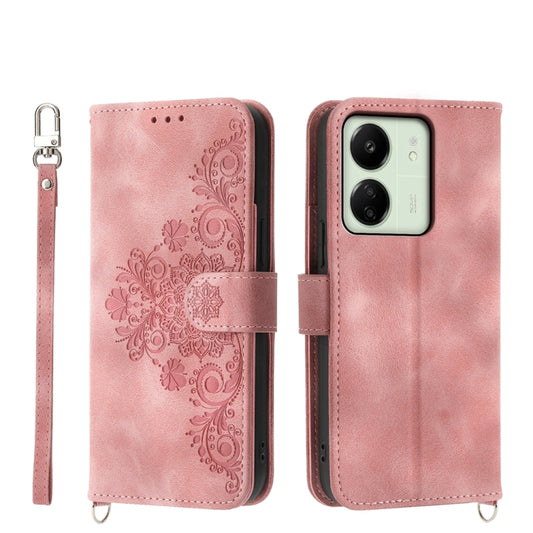 For Xiaomi Redmi 13C Skin-feel Flowers Embossed Wallet Leather Phone Case(Pink) - 13C Cases by PMC Jewellery | Online Shopping South Africa | PMC Jewellery | Buy Now Pay Later Mobicred