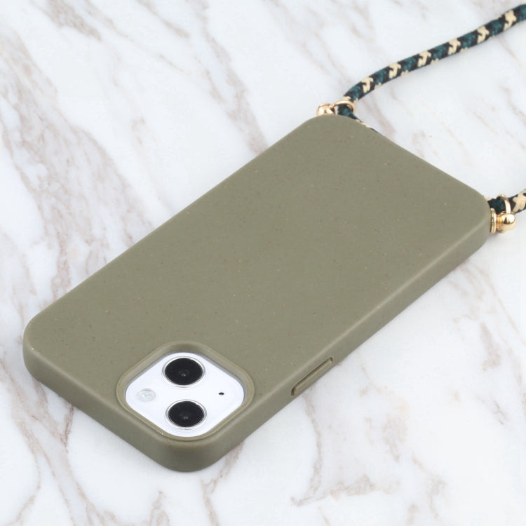 For iPhone 16 Pro Max Wheat Straw TPU Shockproof Phone Case with Neck Lanyard(Dark Green) - iPhone 16 Pro Max Cases by PMC Jewellery | Online Shopping South Africa | PMC Jewellery | Buy Now Pay Later Mobicred