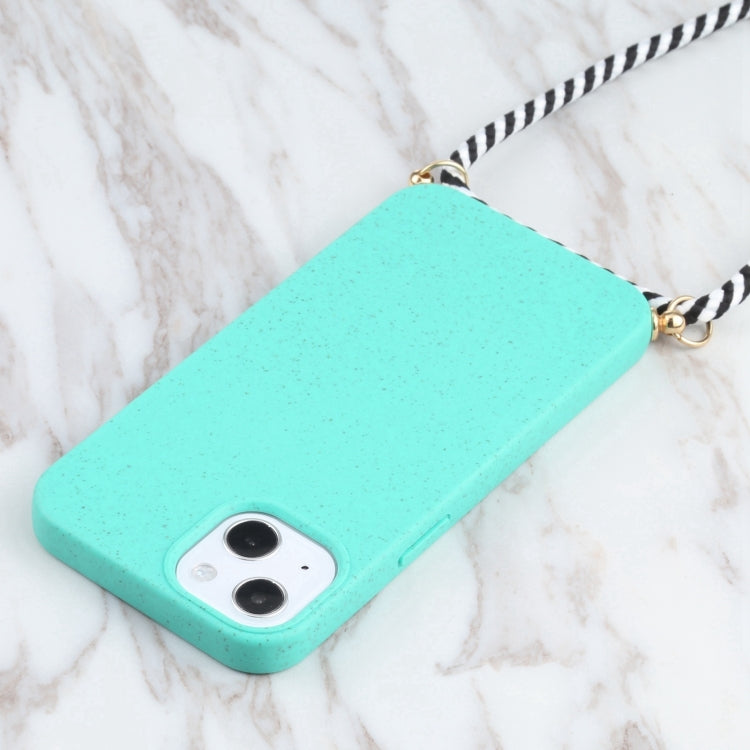 For iPhone 16 Plus Wheat Straw TPU Shockproof Phone Case with Neck Lanyard(Green) - iPhone 16 Plus Cases by PMC TechLife | Online Shopping South Africa | PMC TechLife | Buy Now Pay Later Mobicred