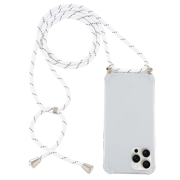 For iPhone 16 Pro Max Four-Corner Shockproof Transparent TPU Case with Lanyard(White Black) - iPhone 16 Pro Max Cases by PMC TechLife | Online Shopping South Africa | PMC TechLife | Buy Now Pay Later Mobicred