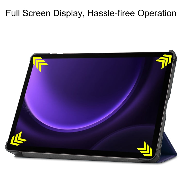 For Samsung Galaxy Tab S9 FE Custer Pure Color 3-Fold Holder Smart Leather Tablet Case(Dark Blue) - Galaxy Tab S9 FE by PMC TechLife | Online Shopping South Africa | PMC TechLife | Buy Now Pay Later Mobicred
