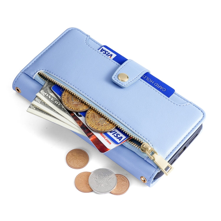 For Honor 90 5G Sheep Texture Cross-body Zipper Wallet Leather Phone Case(Blue) - Honor Cases by PMC TechLife | Online Shopping South Africa | PMC TechLife | Buy Now Pay Later Mobicred