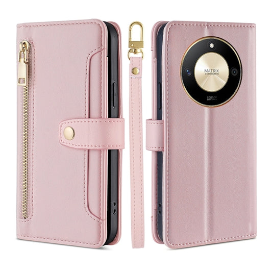 For Honor X50 5G Sheep Texture Cross-body Zipper Wallet Leather Phone Case(Pink) - Honor Cases by PMC Jewellery | Online Shopping South Africa | PMC Jewellery | Buy Now Pay Later Mobicred