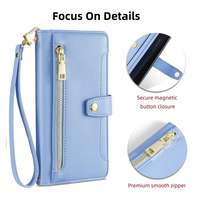 For Honor X7a Sheep Texture Cross-body Zipper Wallet Leather Phone Case(Blue) - Honor Cases by PMC TechLife | Online Shopping South Africa | PMC TechLife | Buy Now Pay Later Mobicred