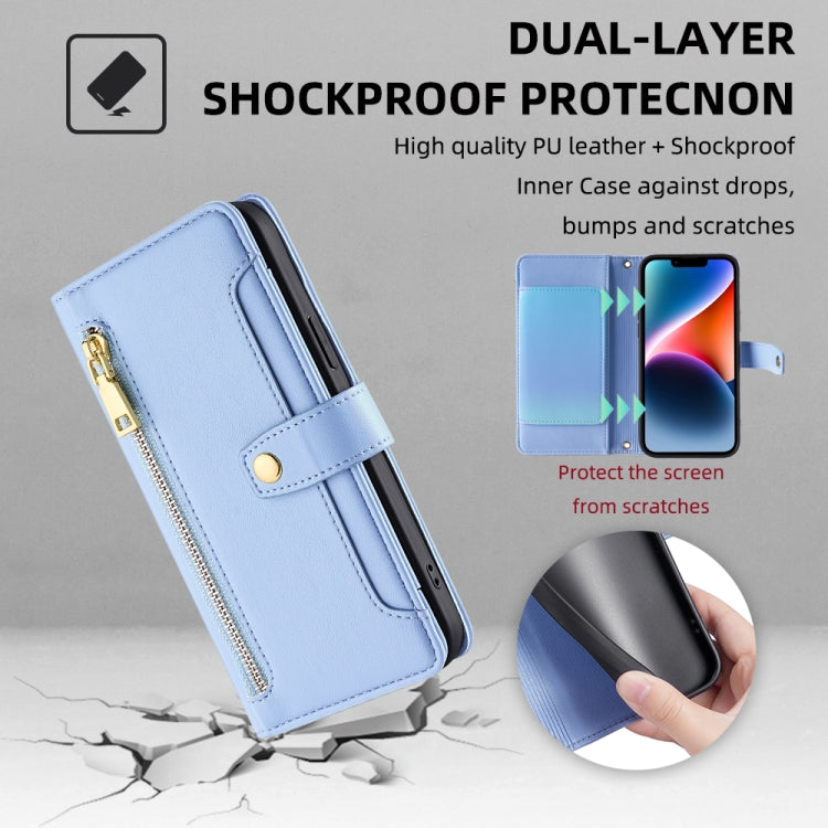 For Honor X8a Sheep Texture Cross-body Zipper Wallet Leather Phone Case(Blue) - Honor Cases by PMC TechLife | Online Shopping South Africa | PMC TechLife | Buy Now Pay Later Mobicred