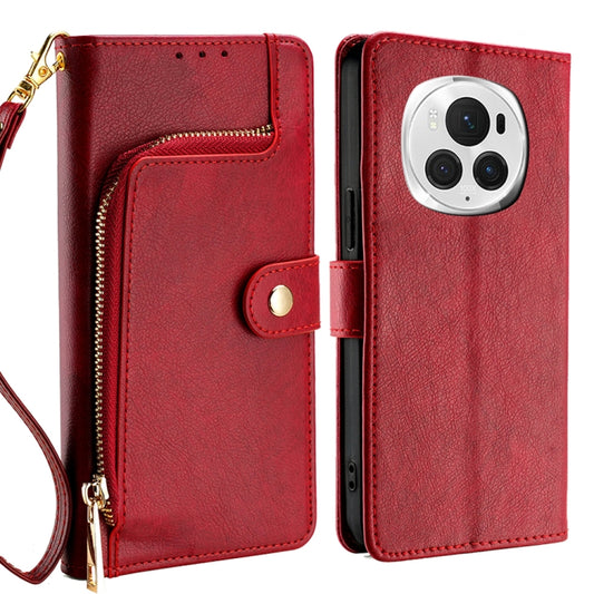 For Honor Magic6 Pro Zipper Bag Leather Phone Case(Red) - Honor Cases by PMC Jewellery | Online Shopping South Africa | PMC Jewellery | Buy Now Pay Later Mobicred