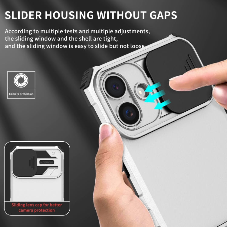 For iPhone 16 Plus Stereoscopic Holder Sliding Camshield Phone Case(White) - iPhone 16 Plus Cases by PMC TechLife | Online Shopping South Africa | PMC TechLife | Buy Now Pay Later Mobicred