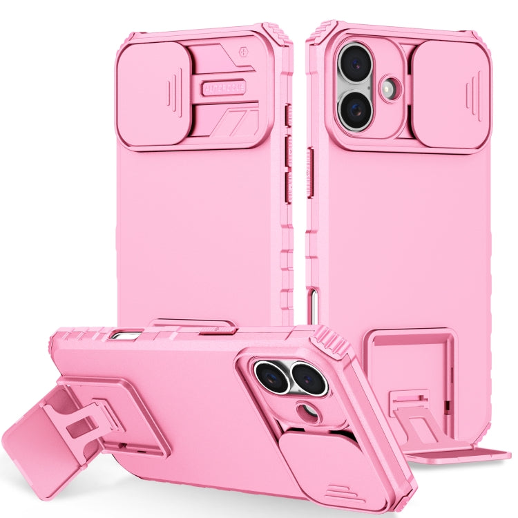 For iPhone 16 Stereoscopic Holder Sliding Camshield Phone Case(Pink) - iPhone 16 Cases by PMC TechLife | Online Shopping South Africa | PMC TechLife | Buy Now Pay Later Mobicred