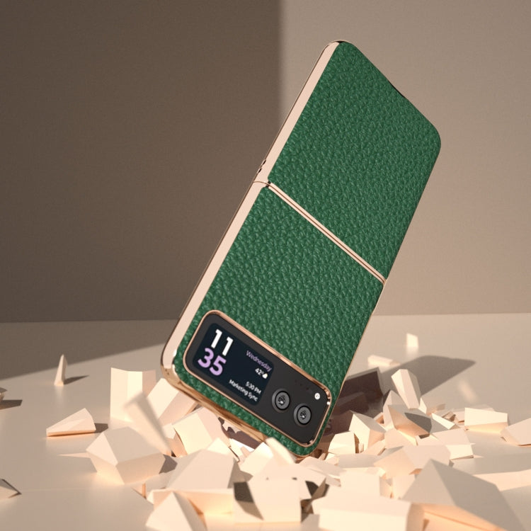For Motorola Razr 40 Nano Electroplating Genuine Leather Litchi Texture Phone Case(Green) - free shipping - PMC TechLife - Order now!