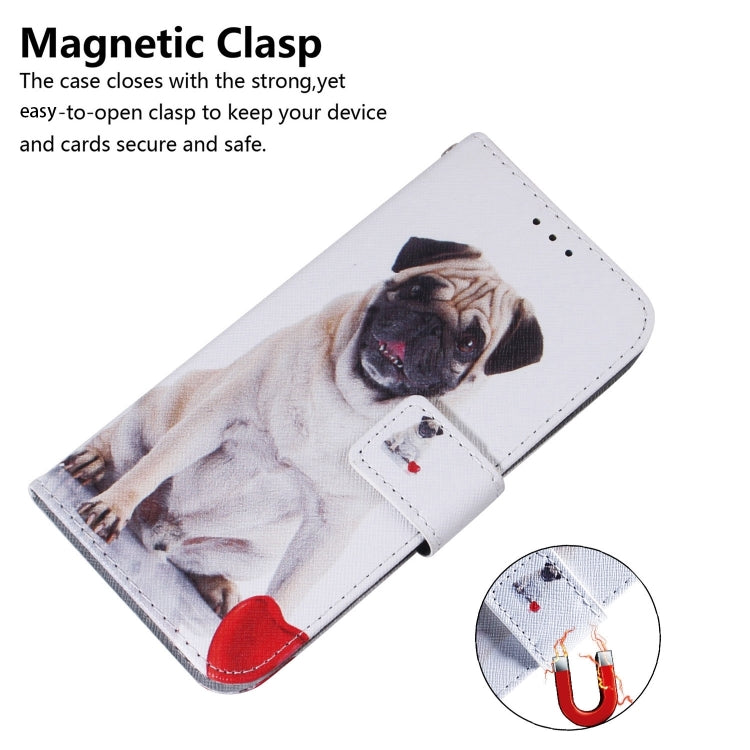 For iPhone 16 Coloured Drawing Flip Leather Phone Case(Pug) - iPhone 16 Cases by PMC Jewellery | Online Shopping South Africa | PMC Jewellery | Buy Now Pay Later Mobicred