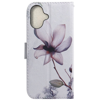 For iPhone 16 Coloured Drawing Flip Leather Phone Case(Magnolia) - iPhone 16 Cases by PMC Jewellery | Online Shopping South Africa | PMC Jewellery | Buy Now Pay Later Mobicred