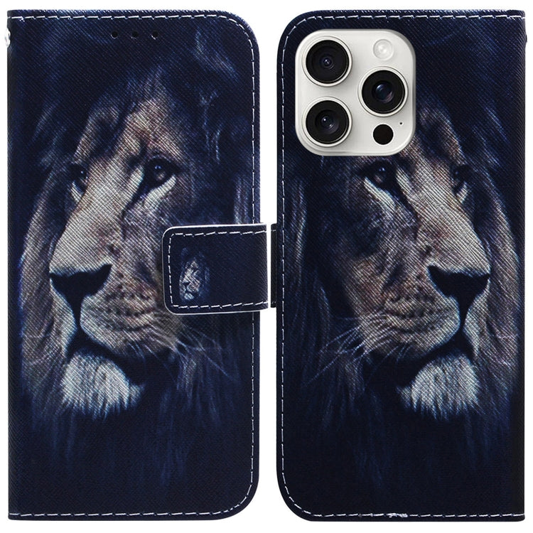 For iPhone 16 Pro Coloured Drawing Flip Leather Phone Case(Lion) - iPhone 16 Pro Cases by PMC TechLife | Online Shopping South Africa | PMC TechLife | Buy Now Pay Later Mobicred