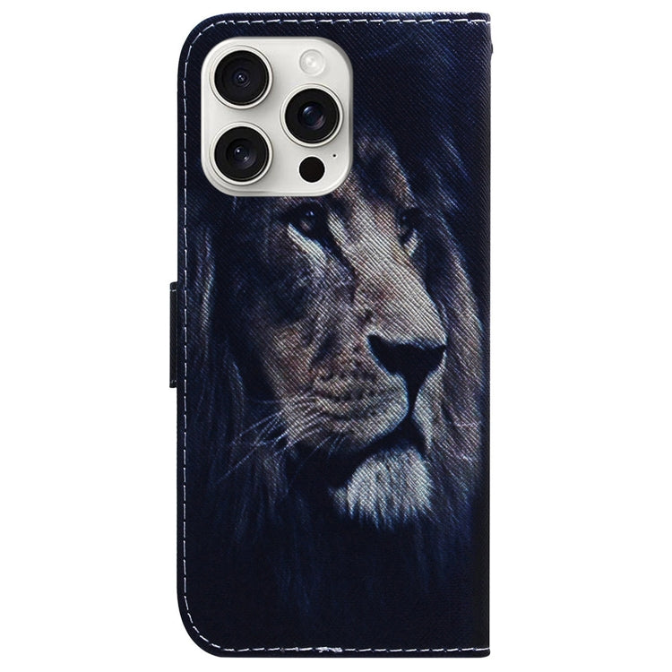 For iPhone 16 Pro Coloured Drawing Flip Leather Phone Case(Lion) - iPhone 16 Pro Cases by PMC TechLife | Online Shopping South Africa | PMC TechLife | Buy Now Pay Later Mobicred