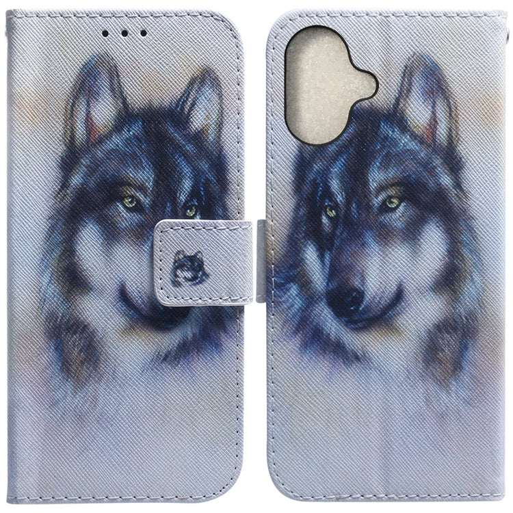 For iPhone 16 Plus Coloured Drawing Flip Leather Phone Case(White Wolf) - iPhone 16 Plus Cases by PMC TechLife | Online Shopping South Africa | PMC TechLife | Buy Now Pay Later Mobicred