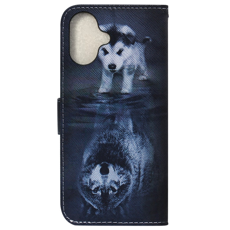 For iPhone 16 Plus Coloured Drawing Flip Leather Phone Case(Wolf and Dog) - iPhone 16 Plus Cases by PMC TechLife | Online Shopping South Africa | PMC TechLife | Buy Now Pay Later Mobicred
