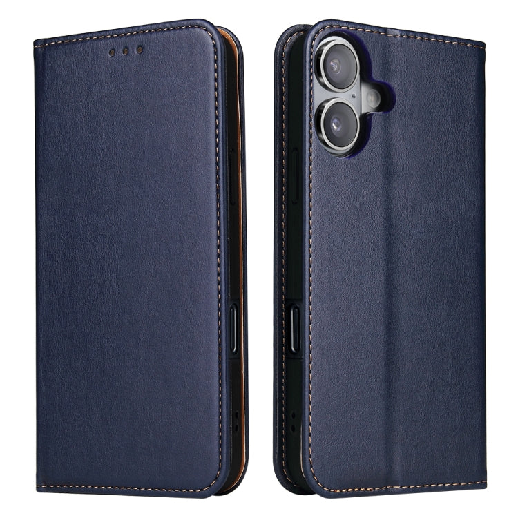 For iPhone 16 Fierre Shann PU Genuine Leather Texture Phone Case(Blue) - iPhone 16 Cases by FIERRE SHANN | Online Shopping South Africa | PMC Jewellery | Buy Now Pay Later Mobicred