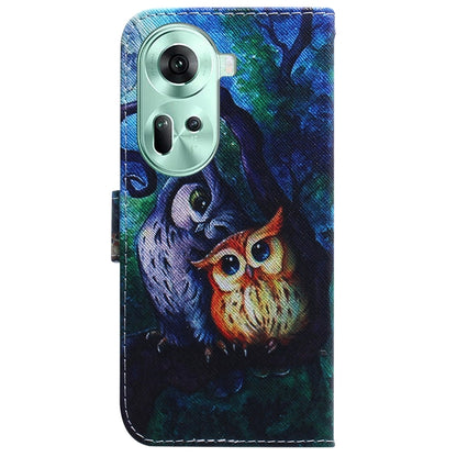 For OPPO Reno11 Global Coloured Drawing Flip Leather Phone Case(Oil Painting Owl) - Reno11 Cases by PMC Jewellery | Online Shopping South Africa | PMC Jewellery | Buy Now Pay Later Mobicred