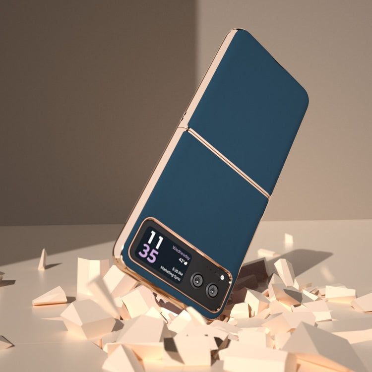 For Motorola Razr 40 Genuine Leather Silk Series Nano Plating Phone Case(Blue) - Motorola Cases by PMC TechLife | Online Shopping South Africa | PMC TechLife | Buy Now Pay Later Mobicred