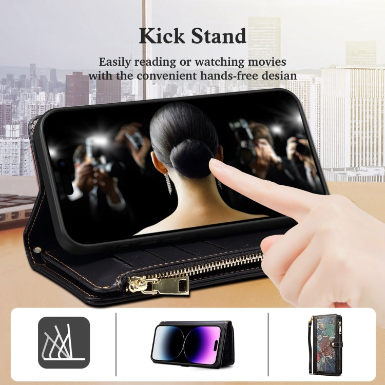 For iPhone 16 ESEBLE Star Series Lanyard Zipper Wallet RFID Leather Case(Black) - free shipping - PMC TechLife - Order now!