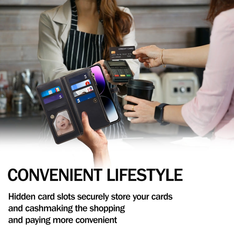 For iPhone 16 ESEBLE Star Series Lanyard Zipper Wallet RFID Leather Case(Black) - free shipping - PMC TechLife - Order now!