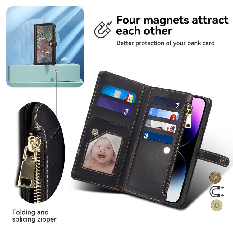 For iPhone 16e ESEBLE Star Series Lanyard Zipper Wallet RFID Leather Case(Black) - iPhone 16e Cases by ESEBLE | Online Shopping South Africa | PMC TechLife | Buy Now Pay Later Mobicred