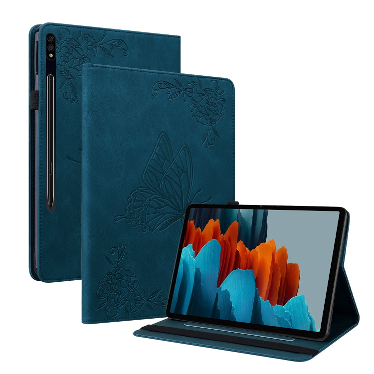 For Samsung Galaxy Tab S9 Butterfly Flower Embossed Leather Tablet Case(Blue) - Galaxy Tab S9 Cases by PMC Jewellery | Online Shopping South Africa | PMC Jewellery | Buy Now Pay Later Mobicred