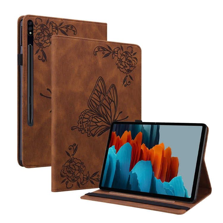 For Samsung Galaxy Tab S9 Butterfly Flower Embossed Leather Tablet Case(Brown) - free shipping - PMC Jewellery - Order now!