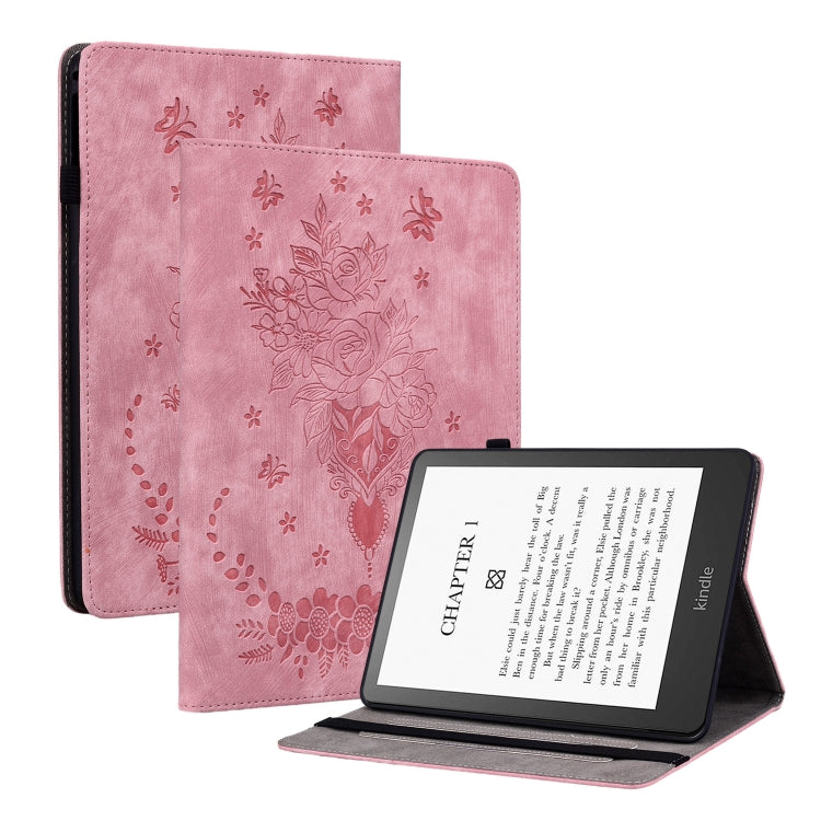 For Amazon Kindle Paperwhite 5 2023 2024 Butterfly Rose Embossed Leather Tablet Case(Pink) - Amazon by PMC Jewellery | Online Shopping South Africa | PMC Jewellery | Buy Now Pay Later Mobicred