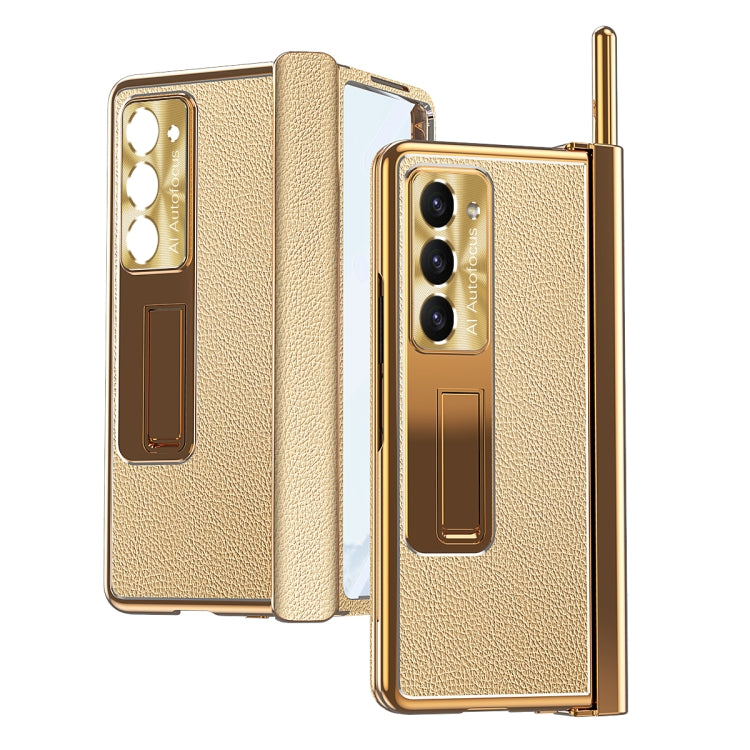 For Samsung Galaxy Z Fold5 Litchi Pattern Magnetic Shell Film Integrated Shockproof Phone Case(Gold) - Galaxy Z Fold5 Cases by PMC Jewellery | Online Shopping South Africa | PMC Jewellery