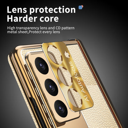 For Samsung Galaxy Z Fold5 Litchi Pattern Magnetic Shell Film Integrated Shockproof Phone Case(Gold) - Galaxy Z Fold5 Cases by PMC Jewellery | Online Shopping South Africa | PMC Jewellery