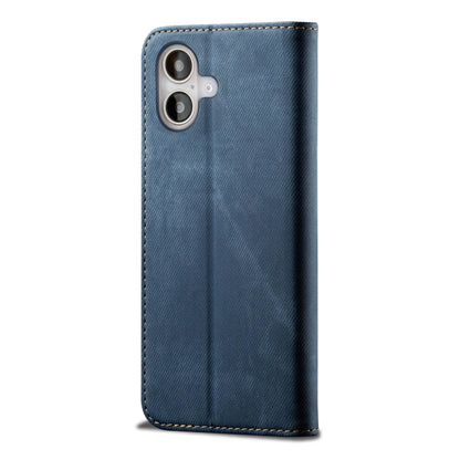 For iPhone 16 Plus Denim Texture Casual Style Horizontal Flip Leather Case(Blue) - iPhone 16 Plus Cases by PMC Jewellery | Online Shopping South Africa | PMC Jewellery | Buy Now Pay Later Mobicred