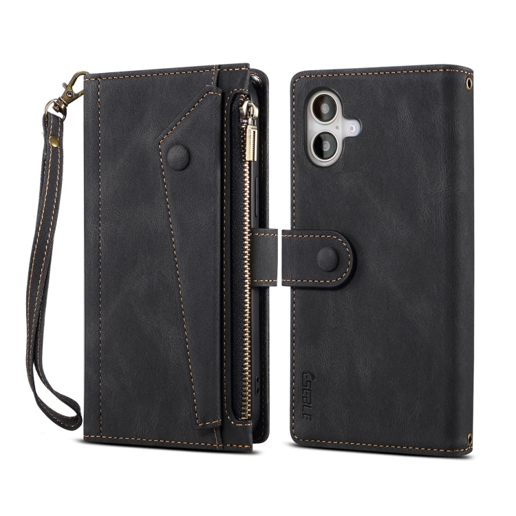 For iPhone 16 Plus ESEBLE Retro Frosted RFID Flip Leather Phone Case(Black) - free shipping - PMC TechLife - Order now!
