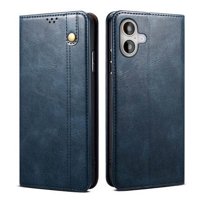 For iPhone 16 Plus Oil Wax Crazy Horse Texture Leather Phone Case(Blue) - iPhone 16 Plus Cases by PMC Jewellery | Online Shopping South Africa | PMC Jewellery | Buy Now Pay Later Mobicred