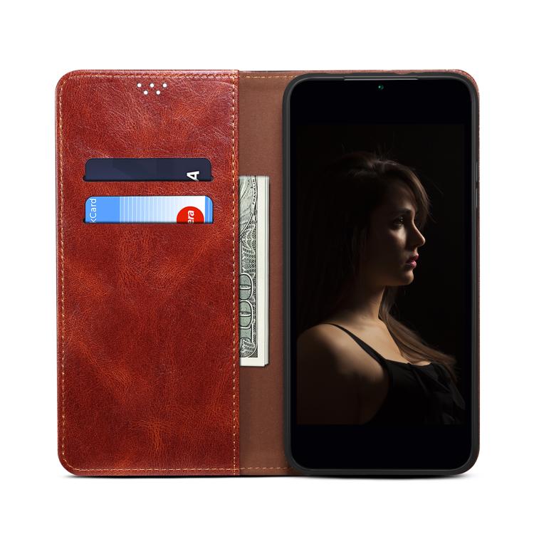 For iPhone 16e Oil Wax Crazy Horse Texture Leather Phone Case(Brown) - iPhone 16e Cases by PMC TechLife | Online Shopping South Africa | PMC TechLife | Buy Now Pay Later Mobicred
