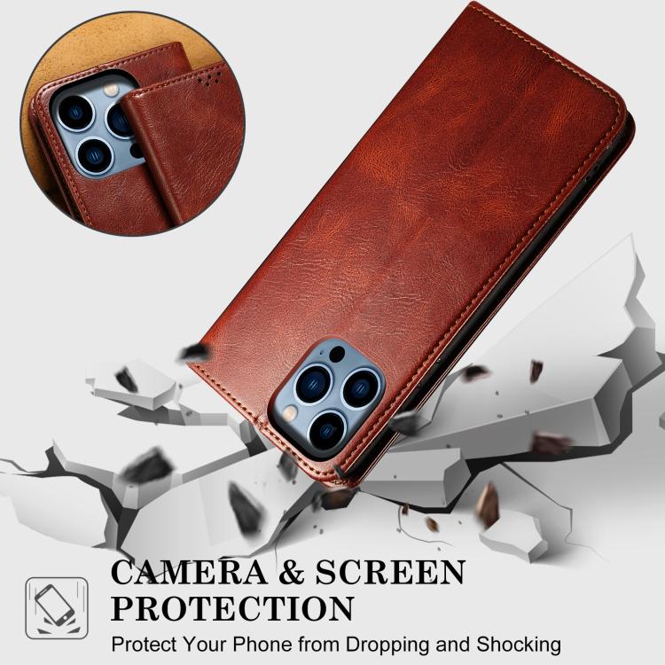 For iPhone 16e Oil Wax Crazy Horse Texture Leather Phone Case(Brown) - iPhone 16e Cases by PMC TechLife | Online Shopping South Africa | PMC TechLife | Buy Now Pay Later Mobicred