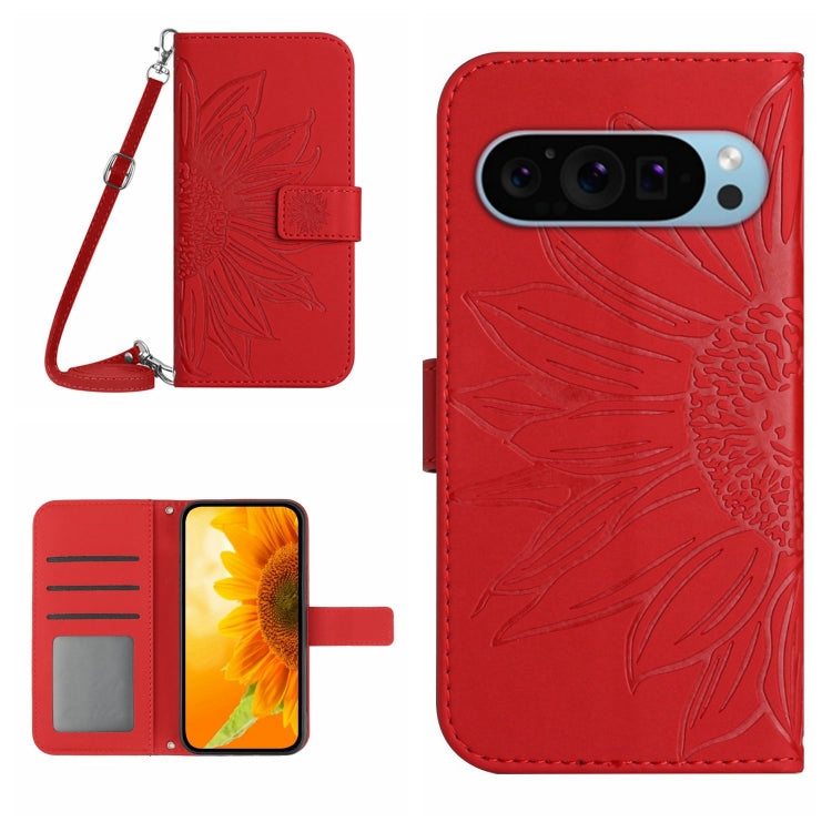 For Google Pixel 9 Pro Skin Feel Sun Flower Embossed Flip Leather Phone Case with Lanyard(Red) - Google Cases by PMC Jewellery | Online Shopping South Africa | PMC Jewellery | Buy Now Pay Later Mobicred