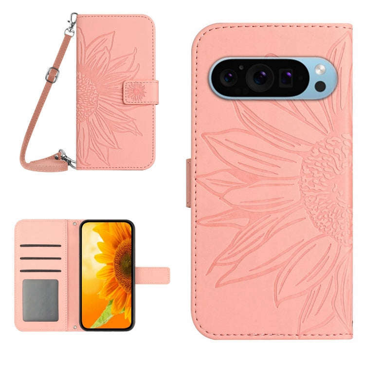 For Google Pixel 9 Pro Skin Feel Sun Flower Embossed Flip Leather Phone Case with Lanyard(Pink) - Google Cases by PMC Jewellery | Online Shopping South Africa | PMC Jewellery | Buy Now Pay Later Mobicred