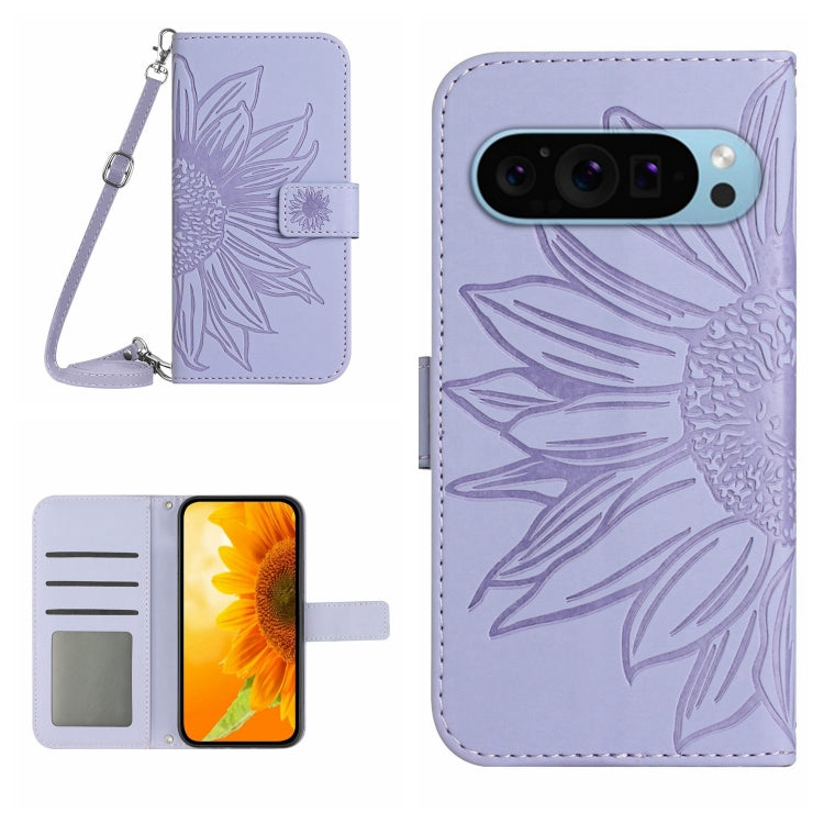 For Google Pixel 9 Skin Feel Sun Flower Embossed Flip Leather Phone Case with Lanyard(Purple) - Google Cases by PMC Jewellery | Online Shopping South Africa | PMC Jewellery | Buy Now Pay Later Mobicred